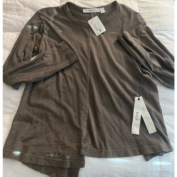 NWT Wilt Shifted Hem Cotton Long Sleeve with Open Back in Mushroom - Picture 3 of 7